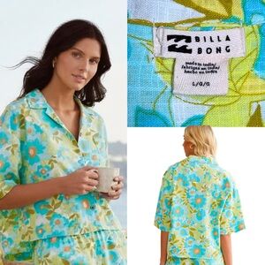Billabong Floral Camp Shirt Women’s L Oversized Cotton Button Down Top